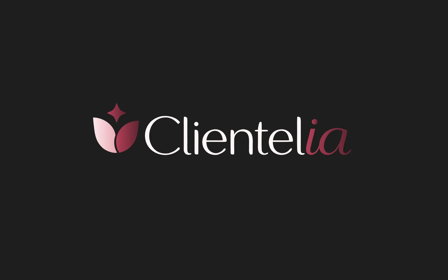 Logotipo da Clientelia na versão para modo escuro, sobre fundo escuro